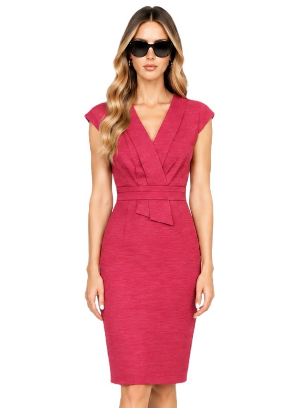 David Meister Size 2 C-Neck Pink Magenta Sheath Career Cocktail Dress